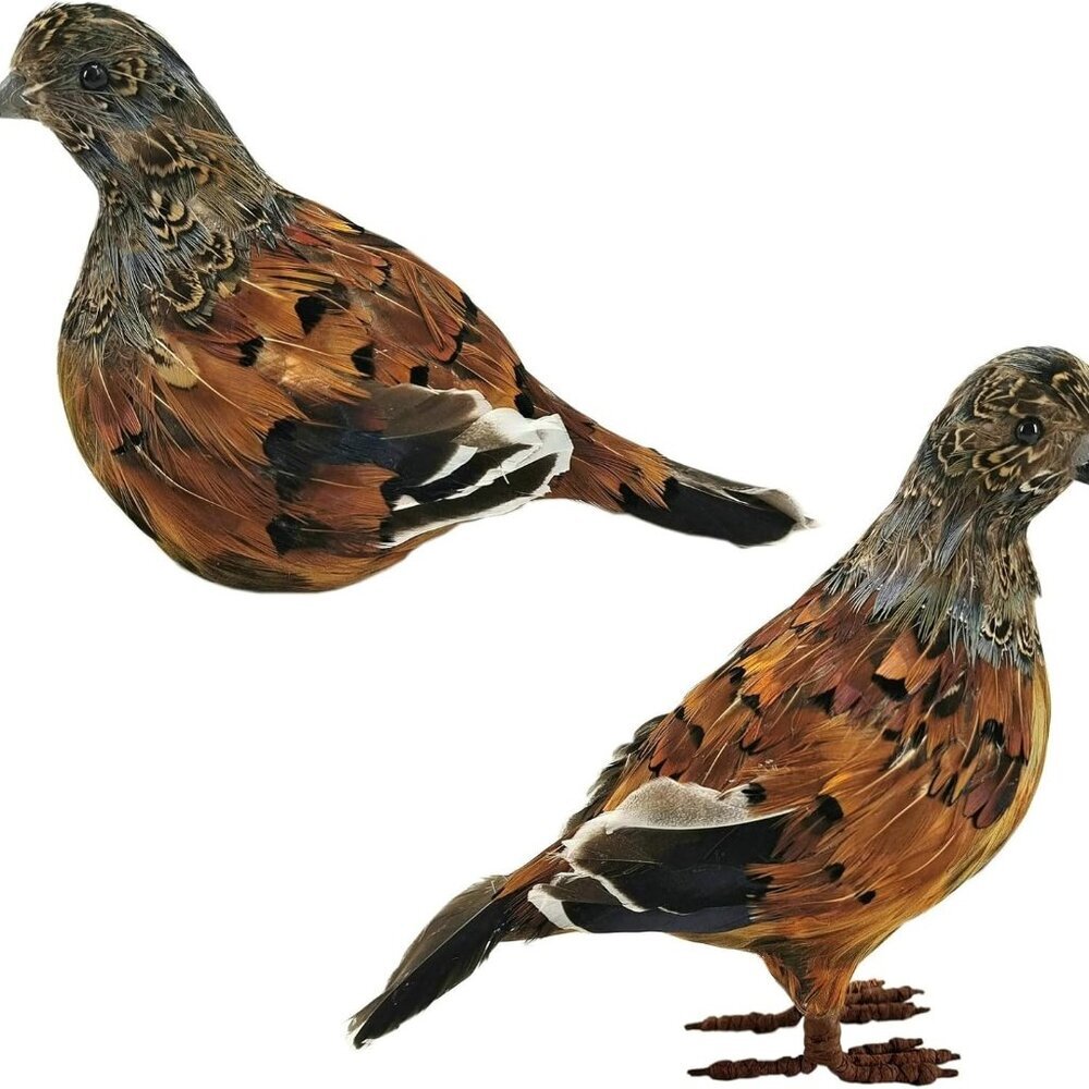 7.5 Inches Feathered Quail Set of 2 Fall Decorations,Artificial Woodland Animals